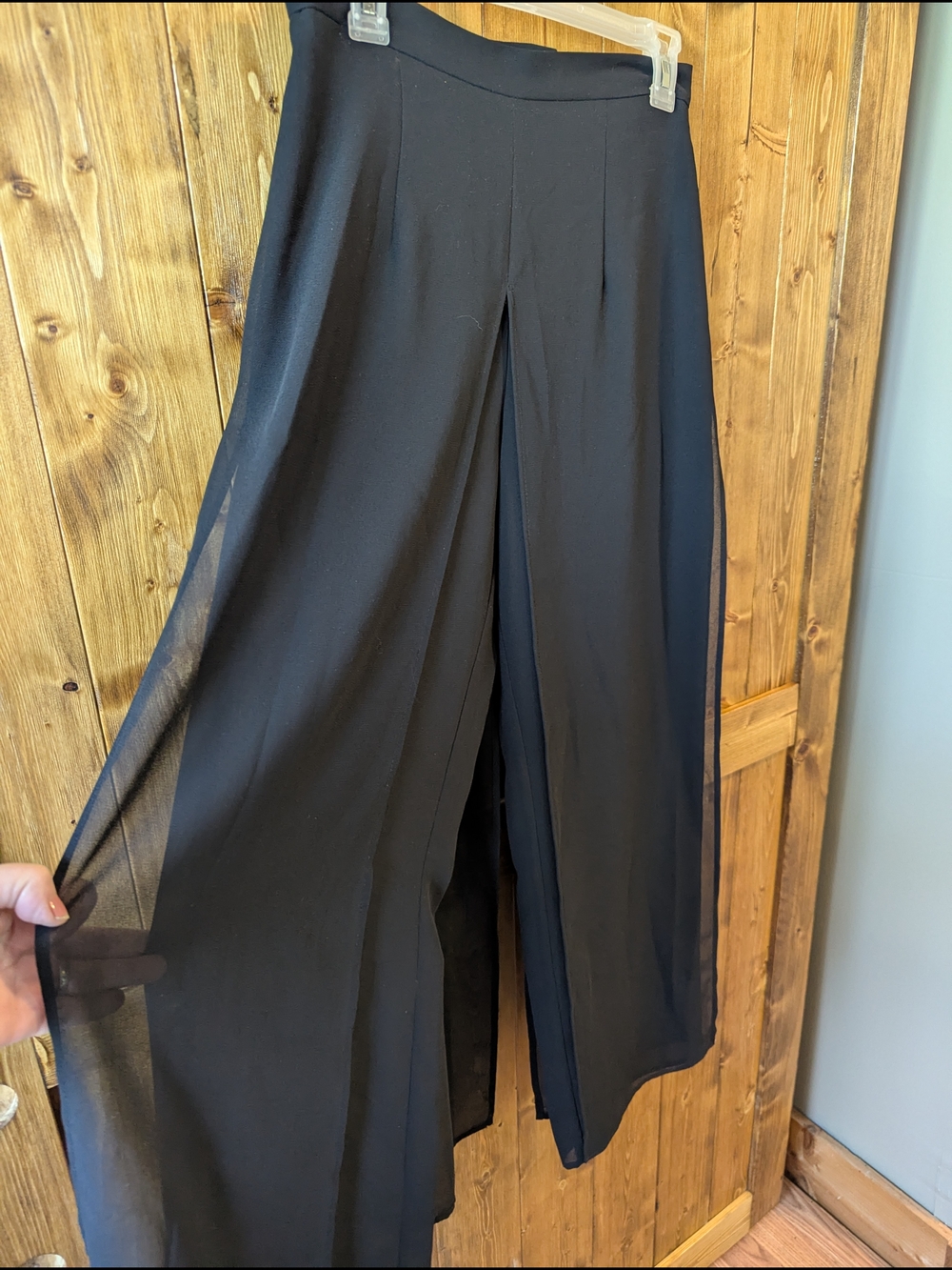 dressbarn Black Wide-Leg Sheer Overlay Pants